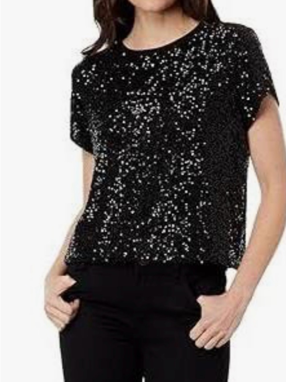 Elliott Lauren Black Sequin Short-Sleeve Tee